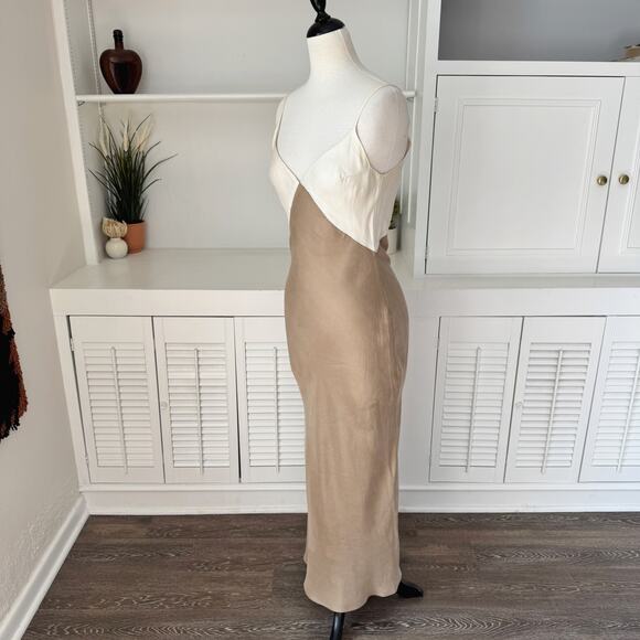 Dissh Seren Two-Tone Cream Tan Color Block Midi Slip Dress Size 2 - Picture 3 of 8